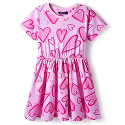 Pine Kids Cotton Knit Half Sleeves Frock with Heart Print -  Pink