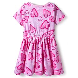 Pine Kids Cotton Knit Half Sleeves Frock with Heart Print -  Pink