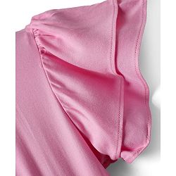 Pine Kids Viscose Woven Flutter Sleeves Solid Color Frock - Pink