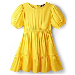 Pine Kids Woven Half Sleeves Solid Color Frock - Yellow