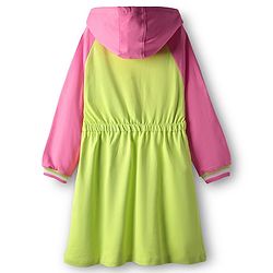 Pine Kids 100% Cotton Full Raglan Sleeves Hooded Sweatshirt Dress- Lime Green & Pink