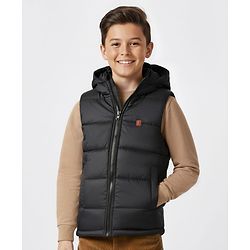Pine Kids Woven Sleeveless Solid Hooded Padded Jacket - Black
