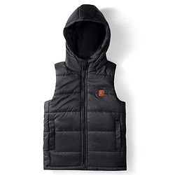 Pine Kids Woven Sleeveless Solid Hooded Padded Jacket - Black