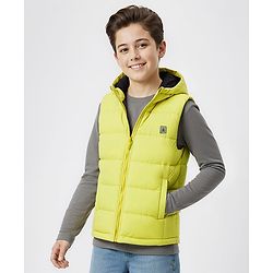 Pine Kids Woven Sleeveless Solid Color Padded Hooded Jacket - Lemon