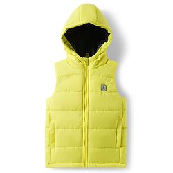 Pine Kids Woven Sleeveless Solid Color Padded Hooded Jacket - Lemon