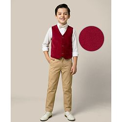 Pine Kids Knit Full Sleeves Three Piece Party Suit Set with Bow - Maroon White & Beige