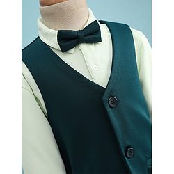 Pine Kids Knit Full Sleeves Solid 3 Piece Party Suit With Bow - Dark Green