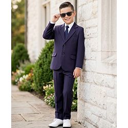 Pine Kids Knit Full Sleeves Solid 3 Piece Party Suit With Bow - Navy Blue