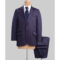 Pine Kids Knit Full Sleeves Solid 3 Piece Party Suit With Bow - Navy Blue