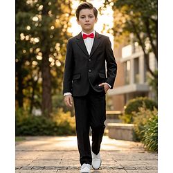Pine Kids Knit Full Sleeves Three Piece Party Suit Set with Bow - Black & White