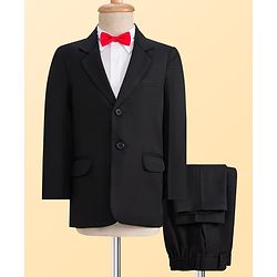 Pine Kids Knit Full Sleeves Three Piece Party Suit Set with Bow - Black & White