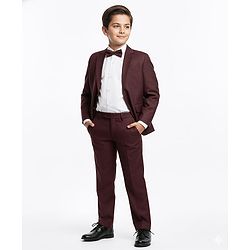 Pine Kids Knit Full Sleeves Solid 3 Piece Party Suit With Bow - Brown & White