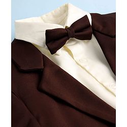 Pine Kids Knit Full Sleeves Solid 3 Piece Party Suit With Bow - Brown & White