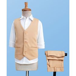 Pine Kids Knit Full Sleeves Solid 3 Piece Party Suit - Beige