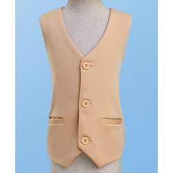 Pine Kids Knit Full Sleeves Solid 3 Piece Party Suit - Beige