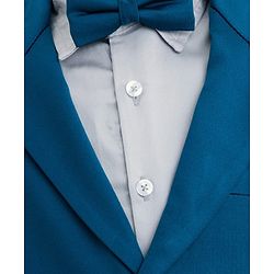 Pine Kids Knit Full Sleeves Solid 3 Piece Party Suit With Bow - Teal Blue