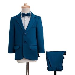 Pine Kids Knit Full Sleeves Solid 3 Piece Party Suit With Bow - Teal Blue