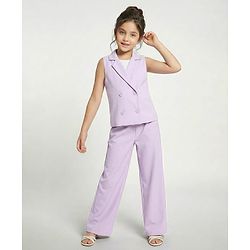 Pine Kids Knit Sleeveless Solid Colour 3 Piece Party Suit - Purple