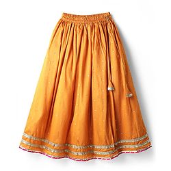 Pine Kids Woven Half Sleeves Choli Lehenga Set with Dupatta & Zari Detailing - Orange