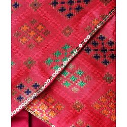 Pine Kids Woven Half Sleeves Choli Lehenga Set with Dupatta & Zari Detailing - Orange
