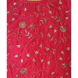 Pine Kids Woven Sleeveless Choli Lehenga Set with Dupatta Floral Glitter Print & Embroidery - Pink