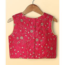 Pine Kids Woven Sleeveless Choli Lehenga Set with Dupatta Floral Glitter Print & Embroidery - Pink