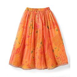 Pine Kids Woven Half Sleeves Striped Choli Lehenga Set with Dupatta Floral Print & Embroidery - Orange