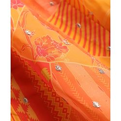 Pine Kids Woven Half Sleeves Striped Choli Lehenga Set with Dupatta Floral Print & Embroidery - Orange