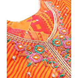 Pine Kids Woven Half Sleeves Striped Choli Lehenga Set with Dupatta Floral Print & Embroidery - Orange