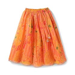 Pine Kids Woven Half Sleeves Striped Choli Lehenga Set with Dupatta Floral Print & Embroidery - Orange