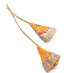 Pine Kids Woven Half Sleeves Striped Choli Lehenga Set with Dupatta Floral Print & Embroidery - Orange