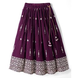 Pine Kids Woven Half Sleeves Choli Lehenga Set with Dupatta & Sequin Detailing - Wine