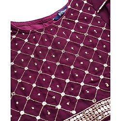 Pine Kids Woven Half Sleeves Choli Lehenga Set with Dupatta & Sequin Detailing - Wine