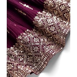 Pine Kids Woven Half Sleeves Choli Lehenga Set with Dupatta & Sequin Detailing - Wine