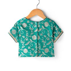 Pine Kids Woven Half Sleeves Choli Lehenga Set with Dupatta & Zari Detailing - Mint