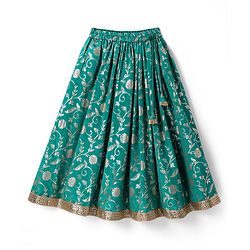 Pine Kids Woven Half Sleeves Choli Lehenga Set with Dupatta & Zari Detailing - Mint
