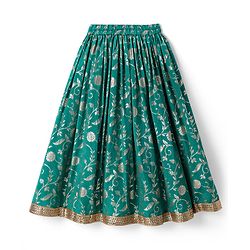 Pine Kids Woven Half Sleeves Choli Lehenga Set with Dupatta & Zari Detailing - Mint