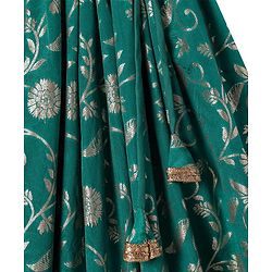 Pine Kids Woven Half Sleeves Choli Lehenga Set with Dupatta & Zari Detailing - Mint
