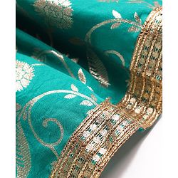 Pine Kids Woven Half Sleeves Choli Lehenga Set with Dupatta & Zari Detailing - Mint