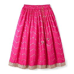 Pine Kids Woven Half Sleeves Choli Lehenga Set with Dupatta Floral Glitter Print & Lace Detailing - Pink