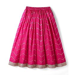 Pine Kids Woven Half Sleeves Choli Lehenga Set with Dupatta Floral Glitter Print & Lace Detailing - Pink