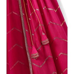 Pine Kids Woven Half Sleeves Choli Lehenga Set with Dupatta Floral Glitter Print & Lace Detailing - Pink