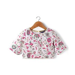 Pine Kids Woven Half Sleeves Choli Lehenga Set with Dupatta Floral Glitter Print & Lace Detailing - Pink
