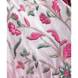 Pine Kids Woven Half Sleeves Choli Lehenga Set with Dupatta Floral Glitter Print & Lace Detailing - Pink