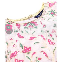 Pine Kids Woven Half Sleeves Choli Lehenga Set with Dupatta Floral Glitter Print & Lace Detailing - Pink
