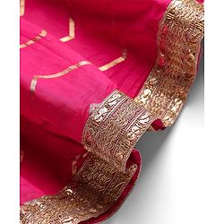 Pine Kids Woven Half Sleeves Choli Lehenga Set with Dupatta Floral Glitter Print & Lace Detailing - Pink