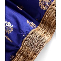 Pine Kids Woven Half Puffed Sleeves Choli Lehenga Set with Dupatta Motif Glitter Print & Lace Detailing - Royal Blue