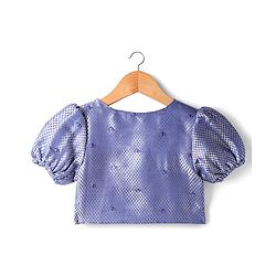 Pine Kids Woven Half Puffed Sleeves Choli Lehenga Set with Dupatta Motif Glitter Print & Lace Detailing - Royal Blue