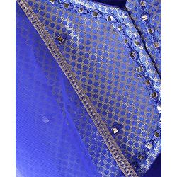 Pine Kids Woven Half Puffed Sleeves Choli Lehenga Set with Dupatta Motif Glitter Print & Lace Detailing - Royal Blue