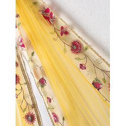 Pine Kids Woven Three Fourth Sleeves Kurta Palazzo Set with  Dupatta Floral Embroidery & Sequin & Lace Detailing - Yellow & Dark Pink